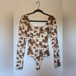 Altar'd State Brown and Cream Cow Print Western Bodysuit sz S